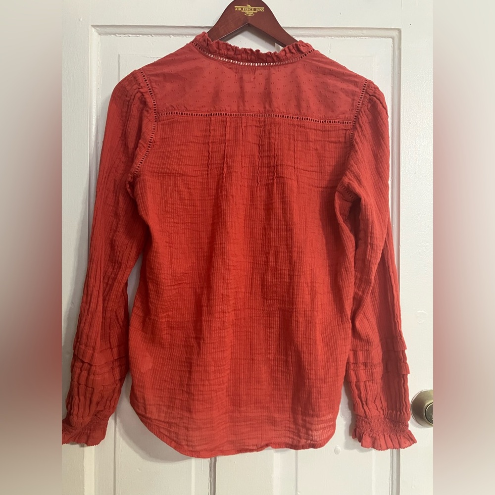 Faherty Willa Button Down Peasant Blouse Coral Bo… - image 7